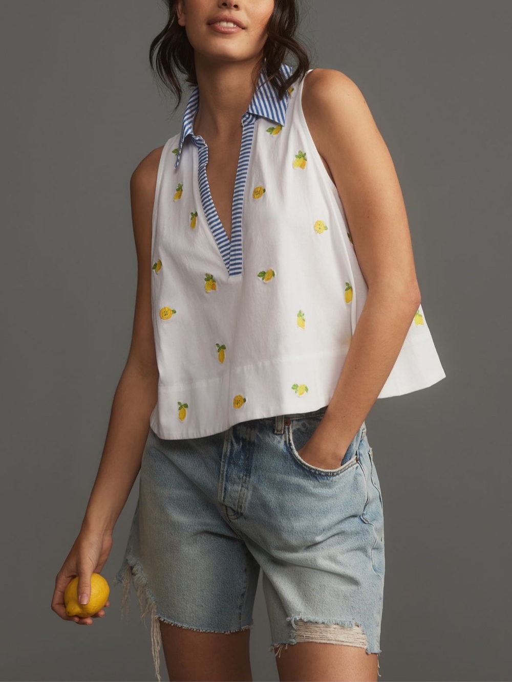 Anthropologie Maeve NWT Lemon Print Sleeveless Swing Top Coastal Preppy Size S - Picture 2 of 10